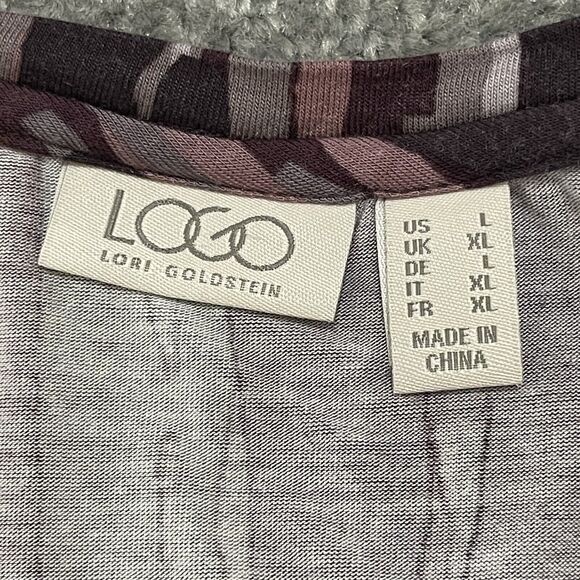 LOGO Tunic Top Women L Purple Pink‎ Print Pockets Ruffled Hem Knit Soft E24 - Picture 9 of 15